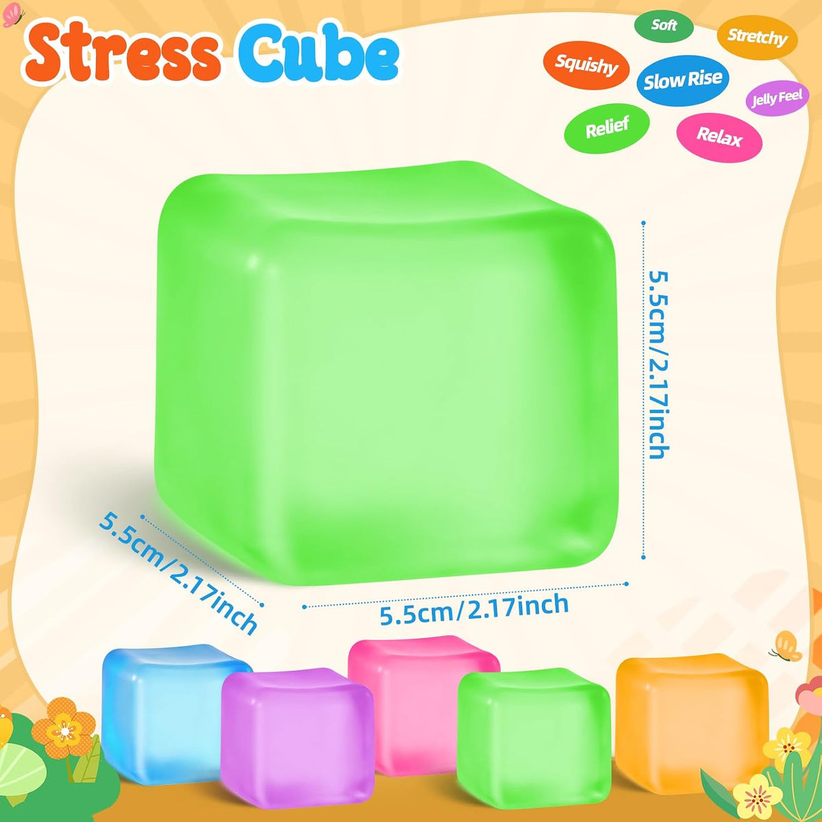Squishy Stress Cube – Soft Sensory Squeeze Fidget Toy