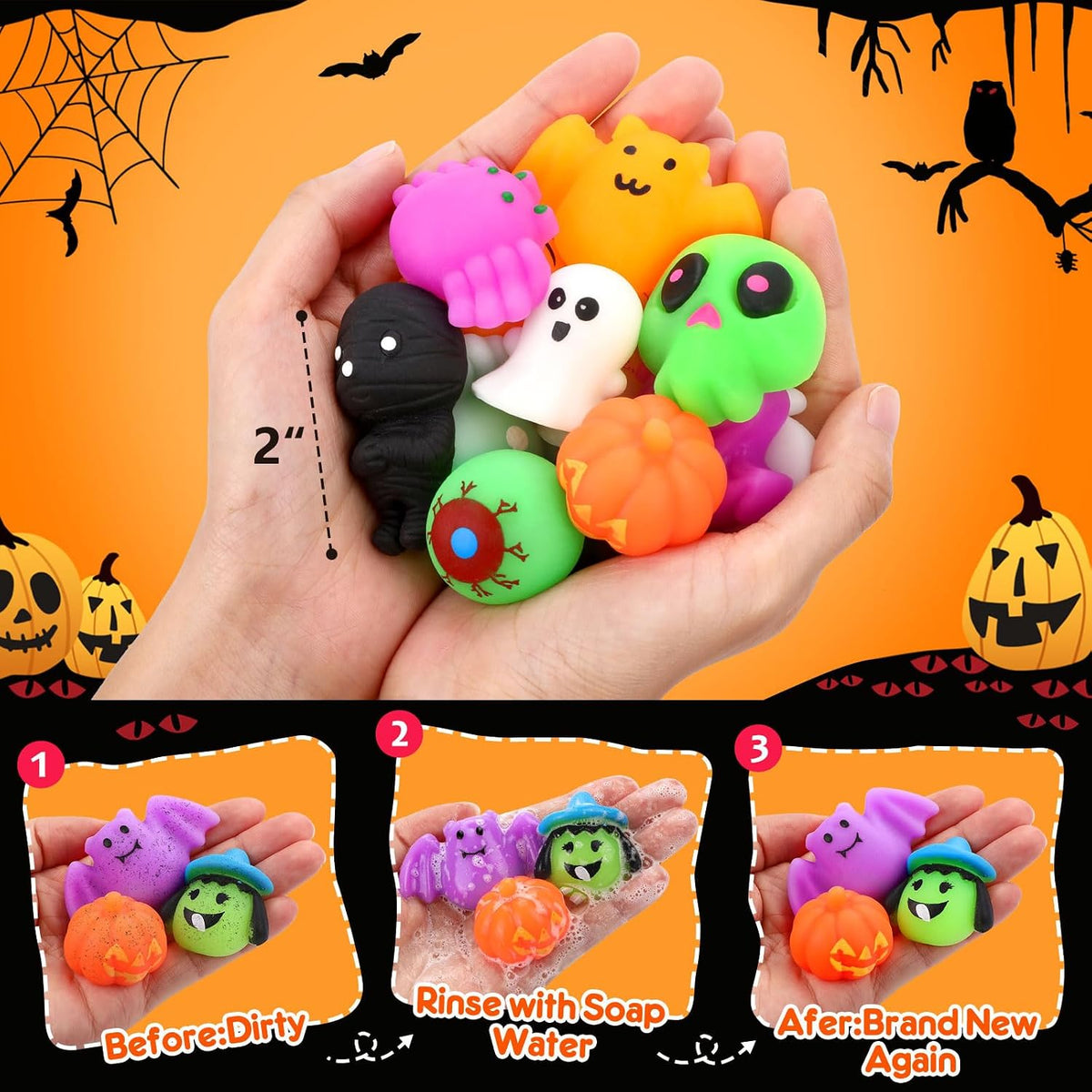 Mini Halloween Mochi Squishy Toys – 30/50 Pack Spooky Party Favors