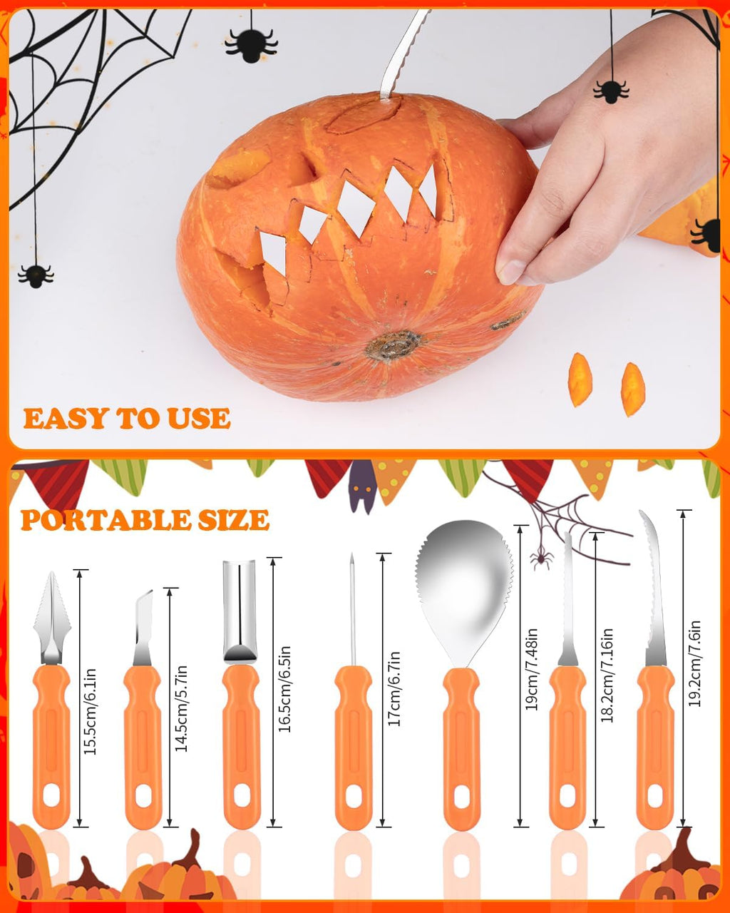 Halloween Pumpkin Carving Kit – 7-Piece Stainless Steel Tool Set