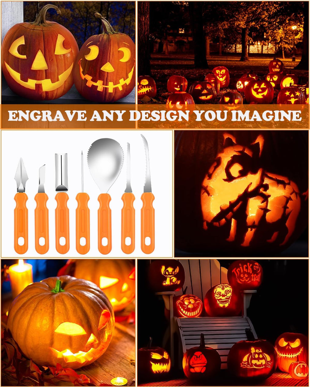 Halloween Pumpkin Carving Kit – 7-Piece Stainless Steel Tool Set