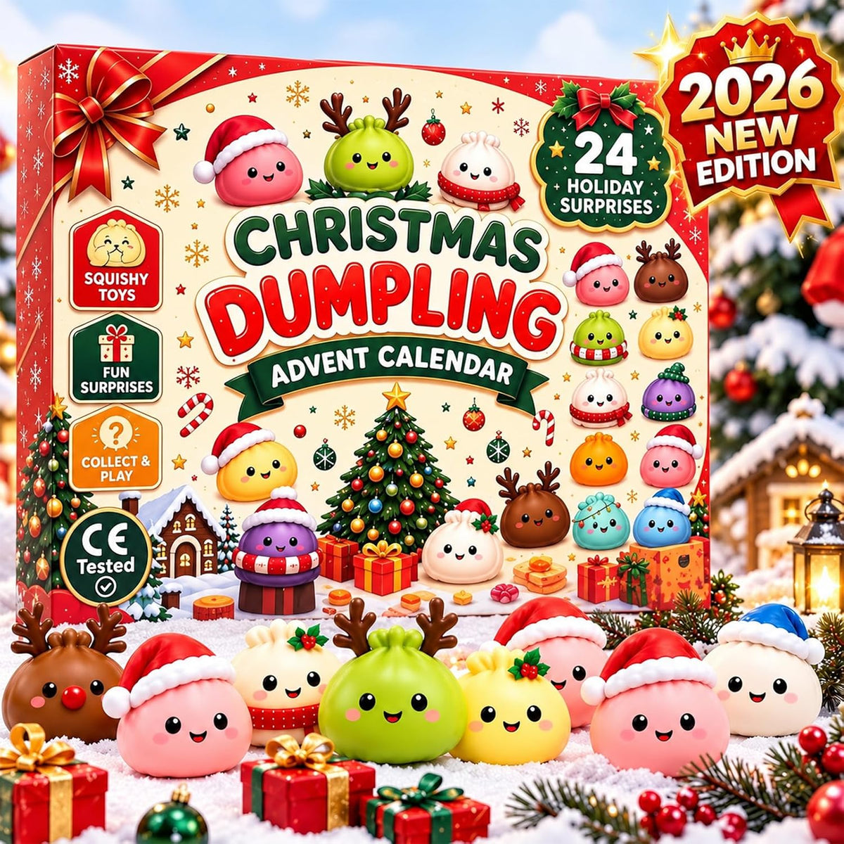 2026 Christmas Dumpling Squishies Advent Calendar | 24-Day Countdown Gifts for Adults | Festive Table Decorations
