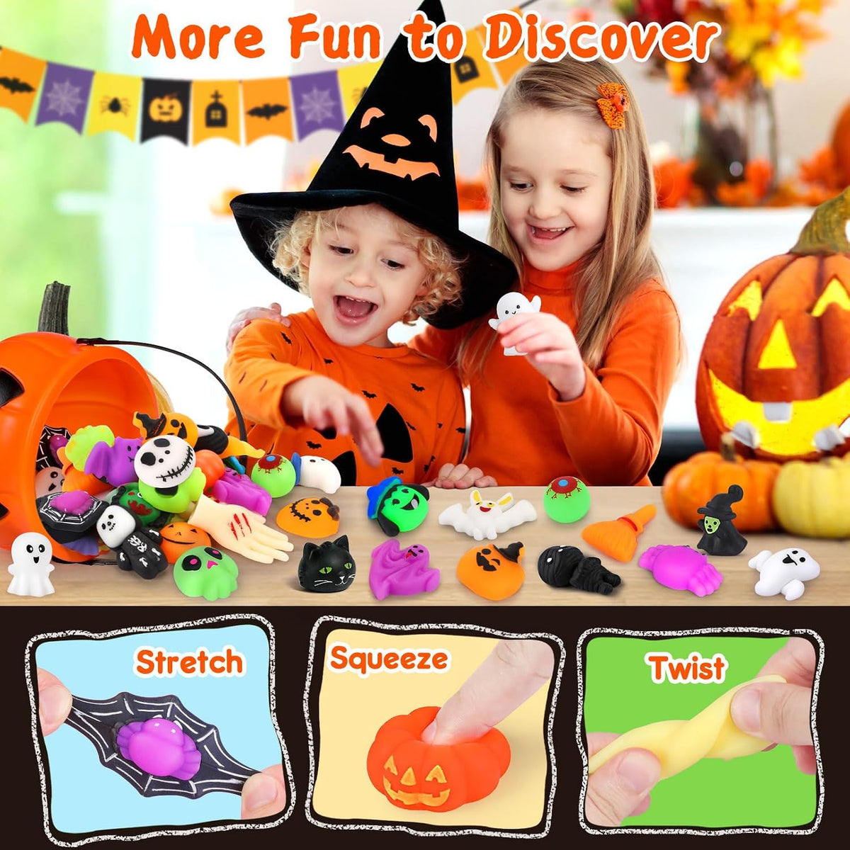 Mini Halloween Mochi Squishy Toys – 30/50 Pack Spooky Party Favors