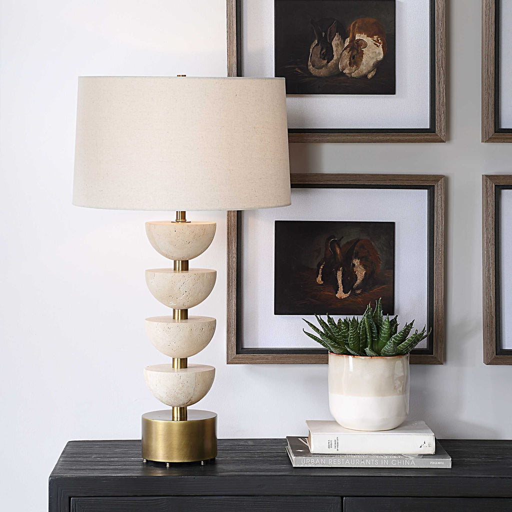 Hemisphere Travertine Table Lamp