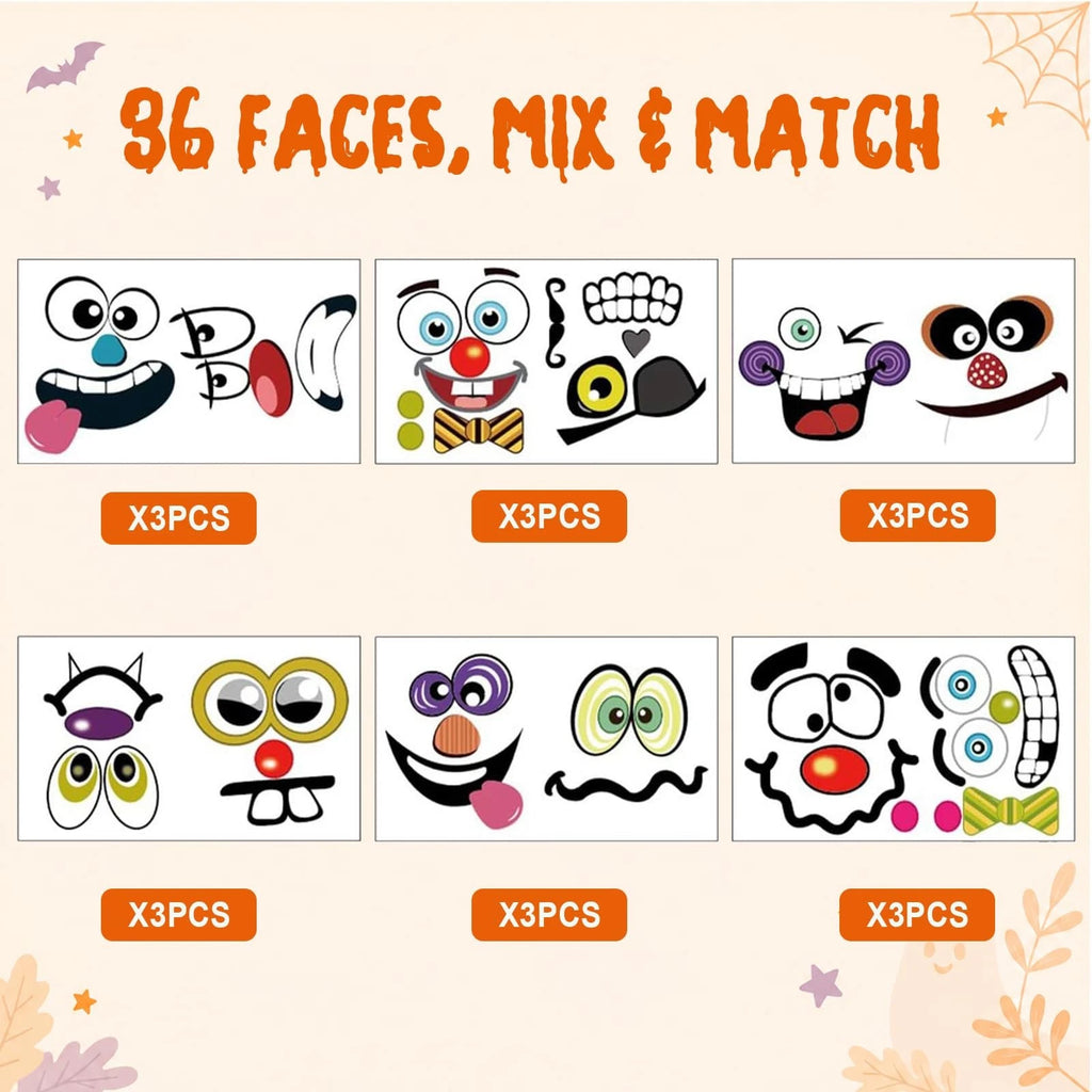 36-Piece Halloween Pumpkin Stickers – Waterproof Self-Adhesive Party Decorations