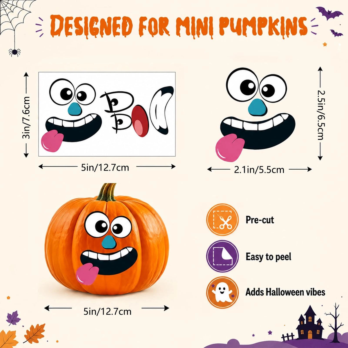 36-Piece Halloween Pumpkin Stickers – Waterproof Self-Adhesive Party Decorations