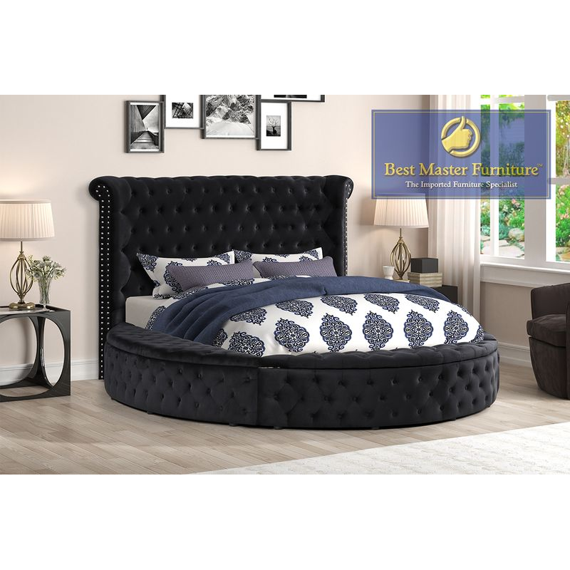 YY138 Round Velvet Platform Bed - 3 Colors