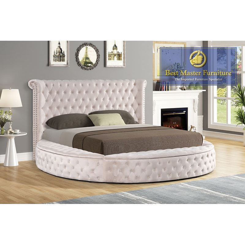 YY138 Round Velvet Platform Bed - 3 Colors