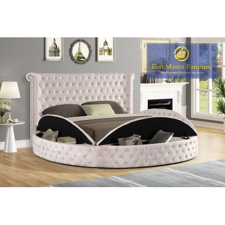 YY138 Round Velvet Platform Bed - 3 Colors